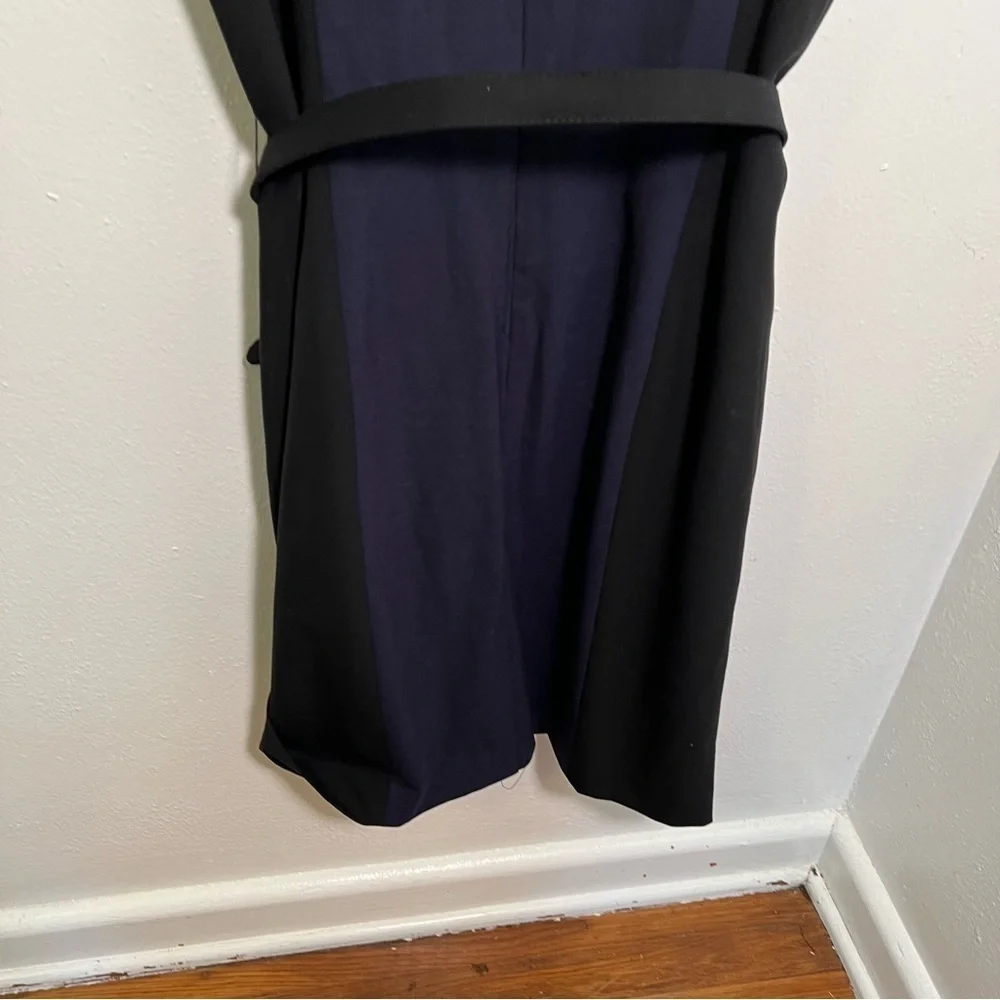 Banana Republic Womens Size 14 Wool Colorblock Sheath Dress Navy Blue Black Belt